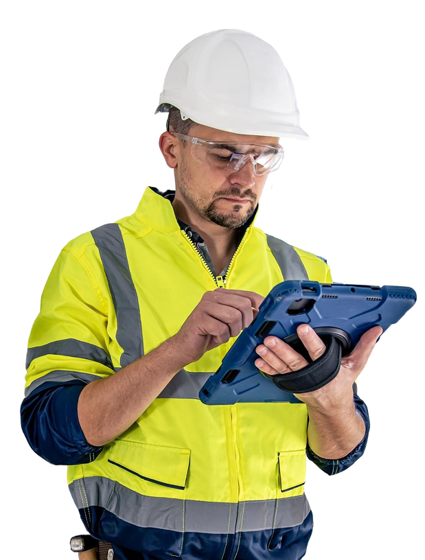 Electrician with tablet